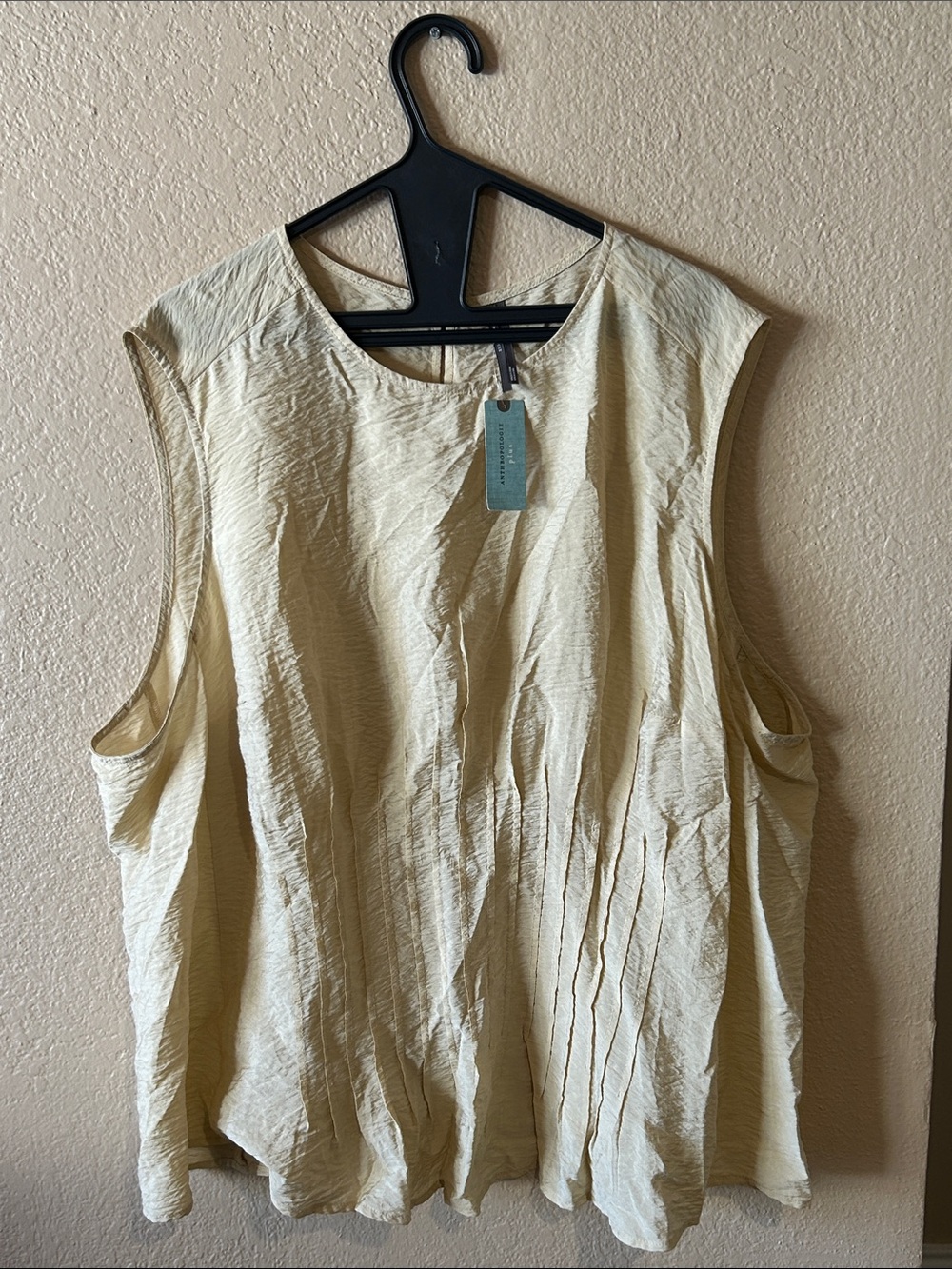 Anthropologie Beige Pleated Sleeveless Blouse Top Plus Size 3X NWT